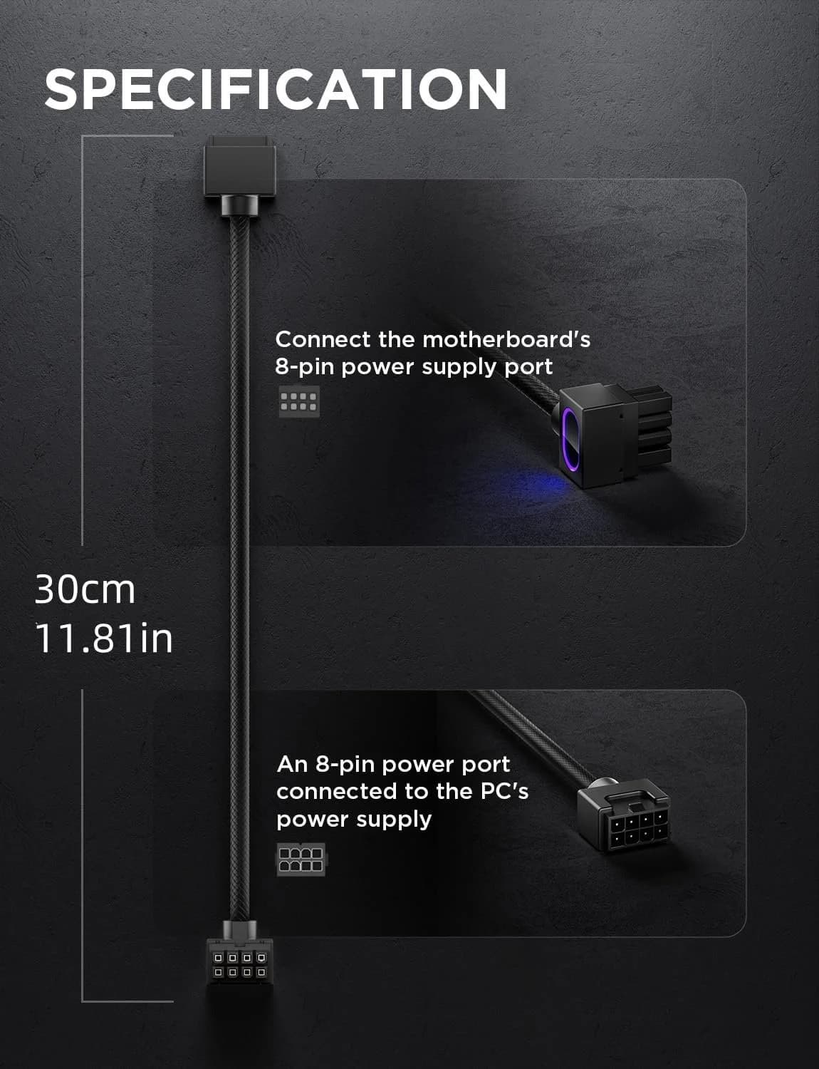 ASIAHORSE HYDRUS 8PIN CPU POWER EXTENSION CABLE BLACK-A 30cm thumbnail 5