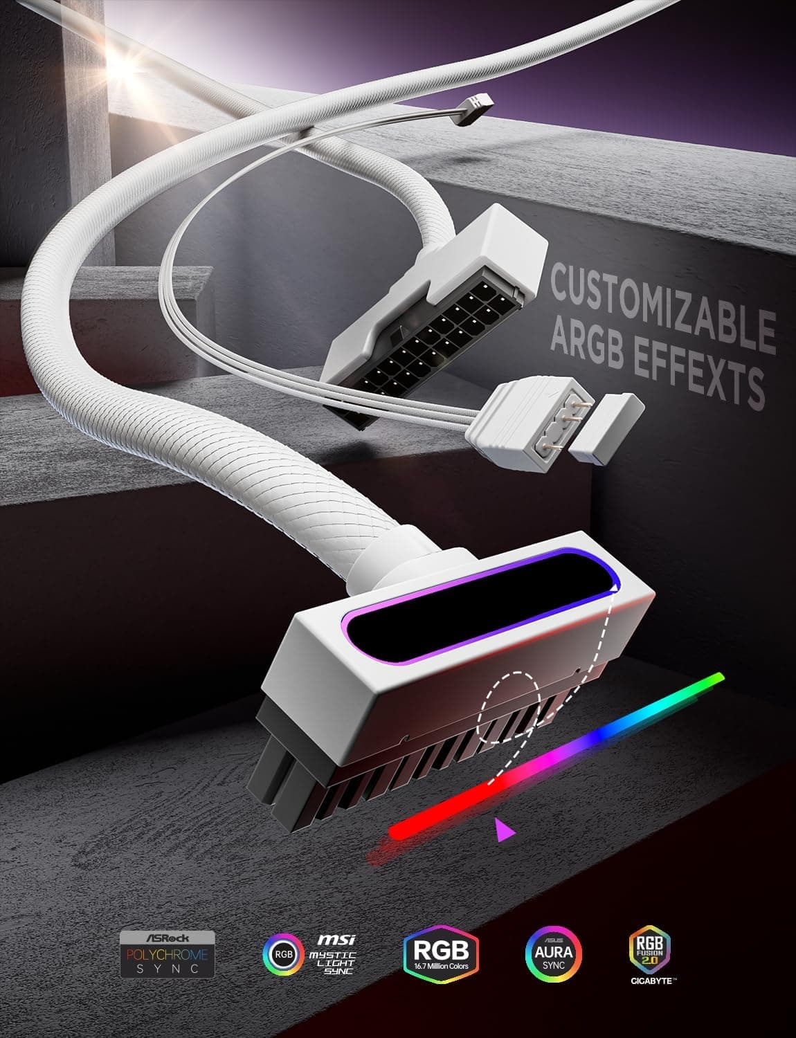 ASIAHORSE HYDRUS 24PIN POWER EXTENSION CABLE WHITE 30cm thumbnail 2