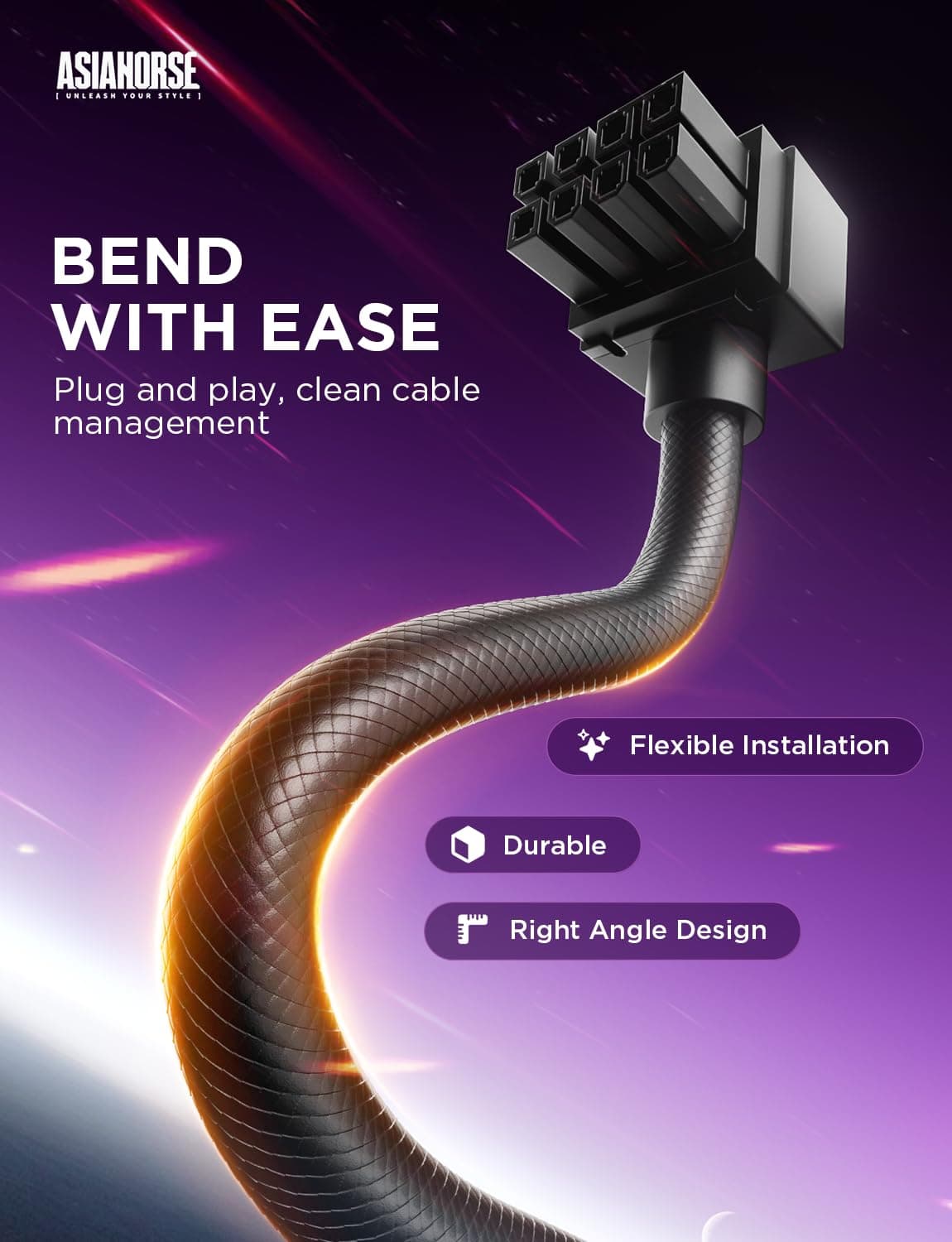 ASIAHORSE HYDRUS 8PIN GPU POWER EXTENSION CABLE BLACK-A 30cm thumbnail 9