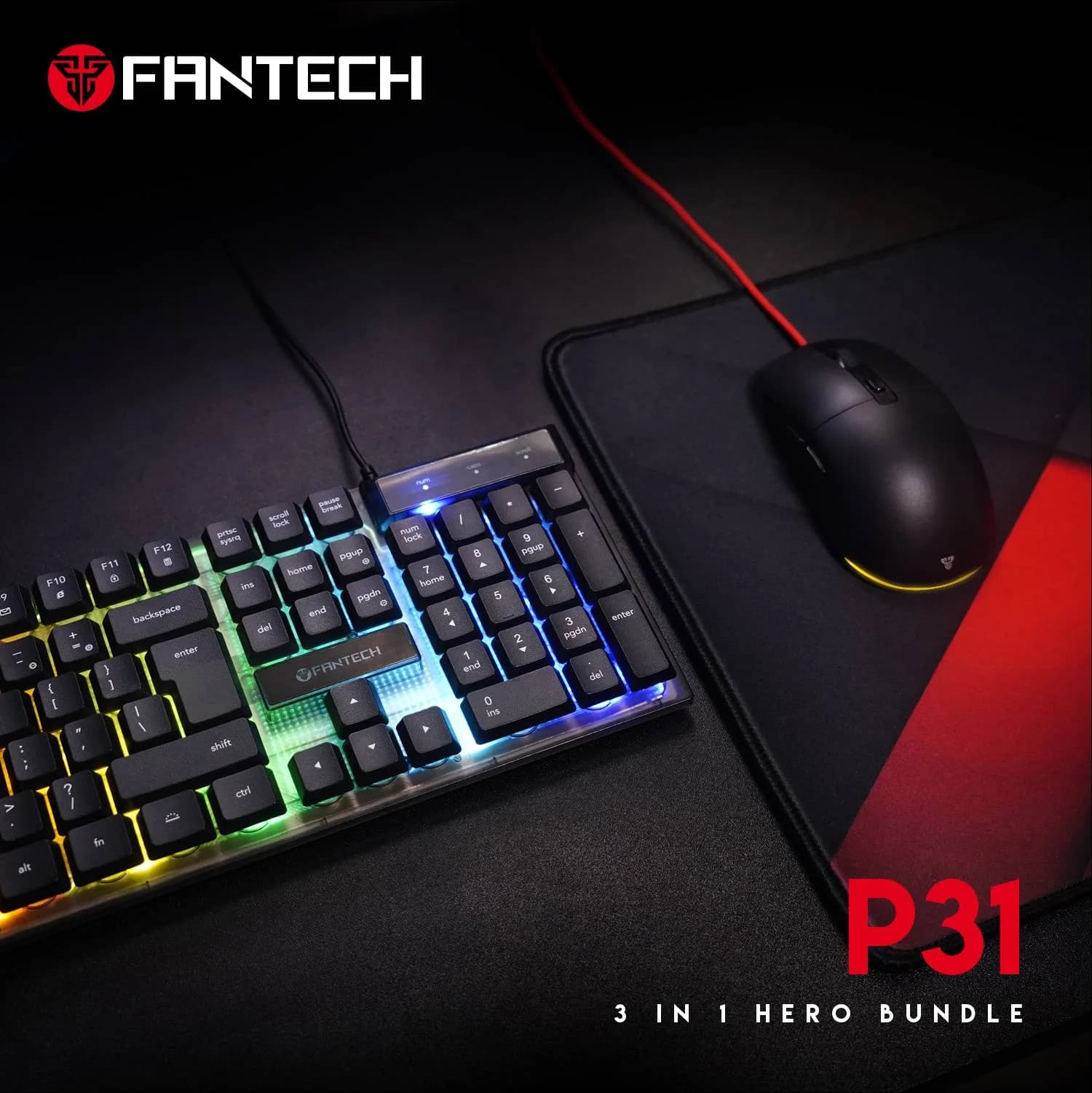 FANTECH HERO P31 GAMING WIRED KEYBOARD, MOUSE & PAD COMBO - Image 1