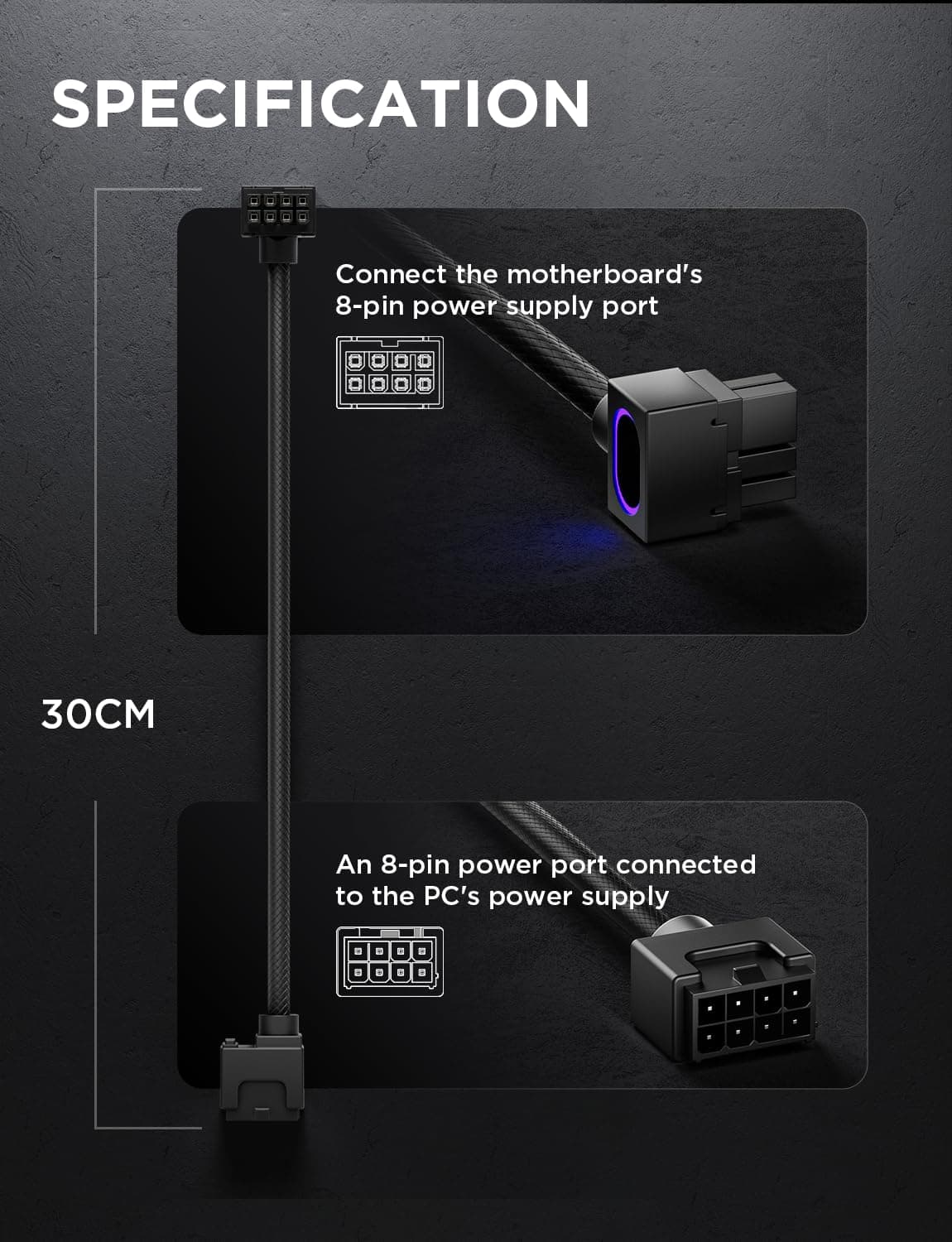 ASIAHORSE HYDRUS 8PIN GPU POWER EXTENSION CABLE BLACK-A 30cm thumbnail 2